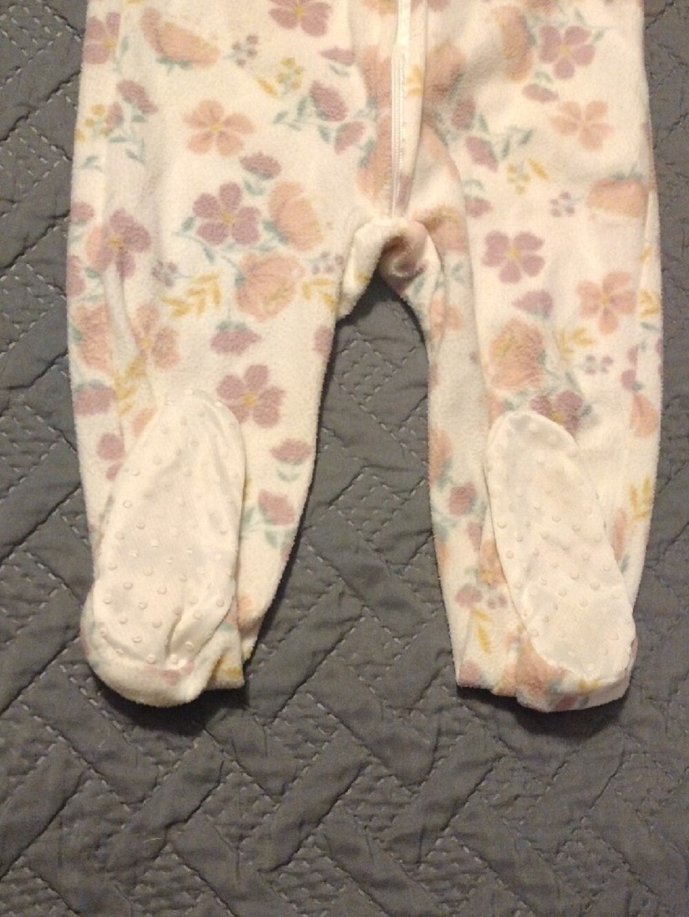chick pea Cream Floral Footed One-Piece Pajamas - Picture 9 of 14
